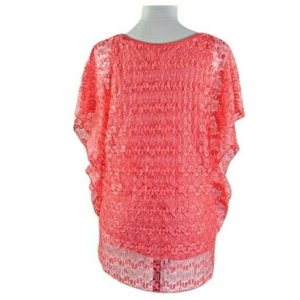 Lavish Top Flutter-Sleeve Sheer Lace Over Coral Matching Camisole Size Medium - Picture 2 of 7